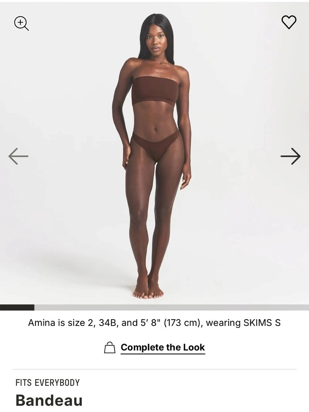 SKIMS Fits Everybody Bandeau Bikini Top in Brown Medium NWT